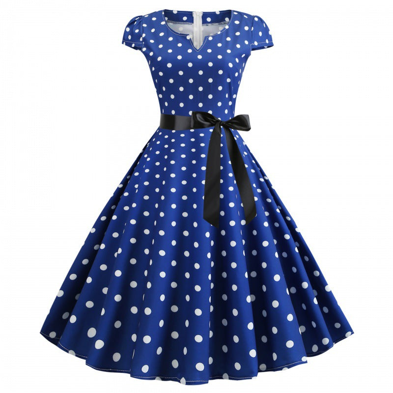Robe swing rétro femme avec des pois et une ceinture de taille Levoire