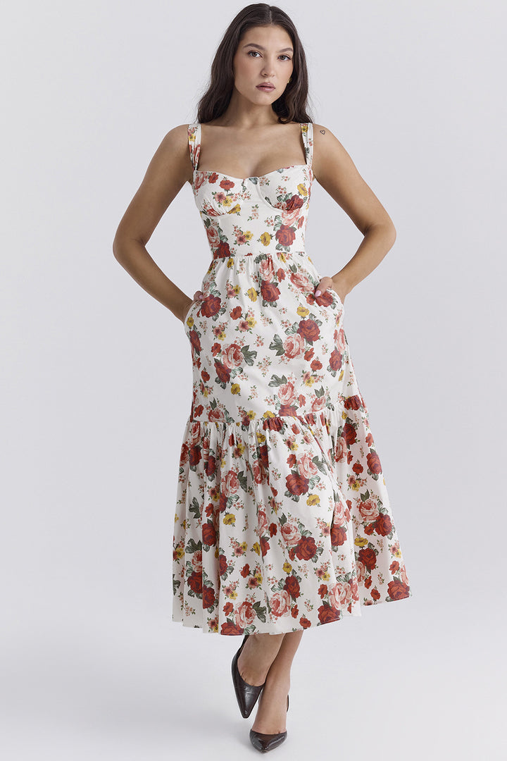 Robe Maxi Femme avec Design Floral et Poches Latérales Levoire