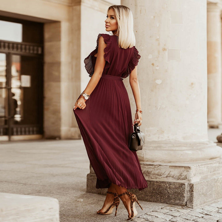 Levoire | Robe élégante de plage slim sexy avec manches à volants en chiffon de couleur unie