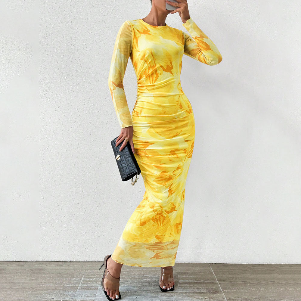 Robe maxi élégante pour femmes avec motif floral et coupe longue Levoire