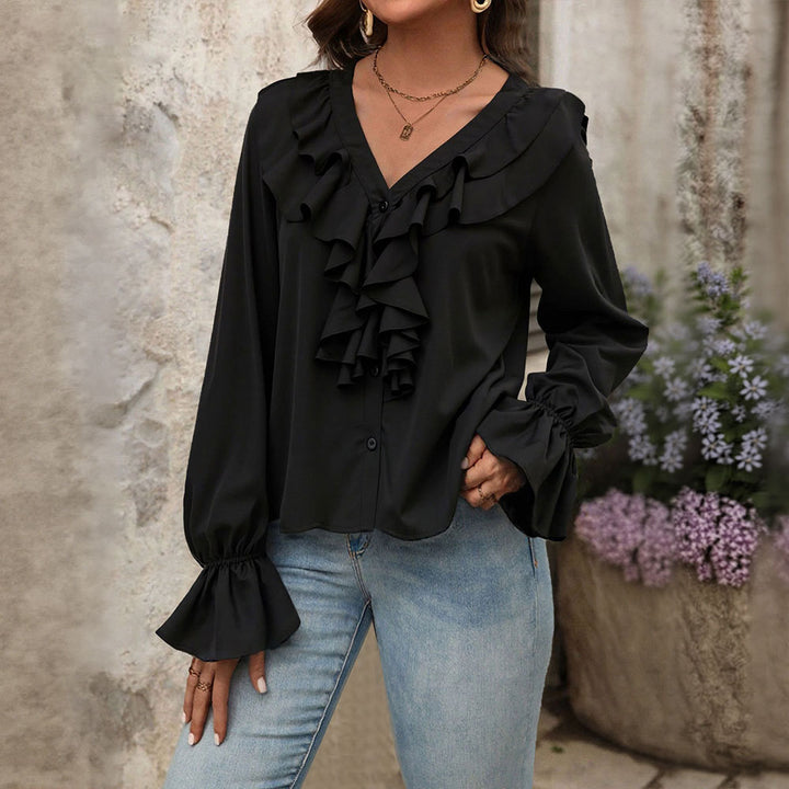 Blouse pour femmes avec des détails de volants élégants et un chic col en V Levoire