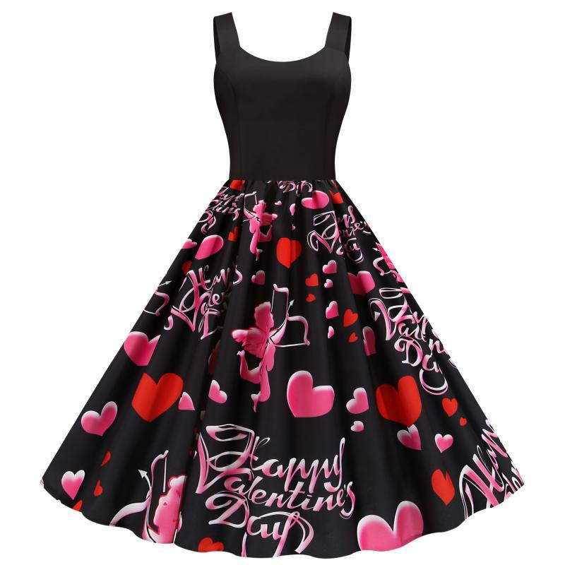 Robe Rockabilly pour femmes avec motif cœur et coupe en A Levoire