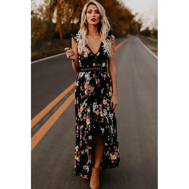 Robe maxi femme avec accents floraux et taille élastique Levoire