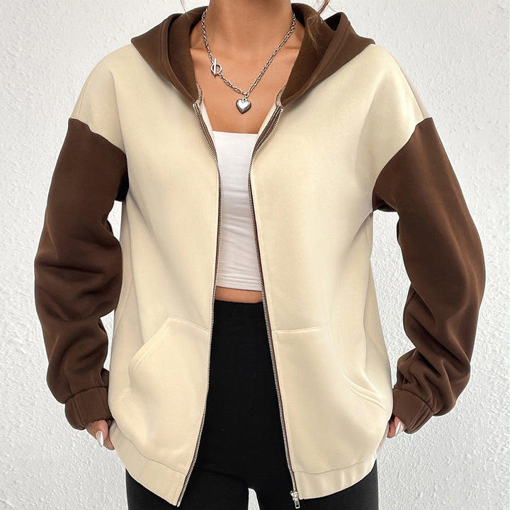 Veste sweatshirt décontractée pour femmes avec manches et capuche contrastantes Levoire