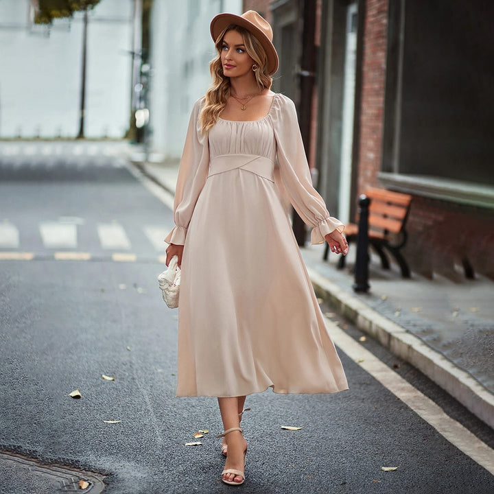 Robe midi pour femme avec drapés élégants et manches bouffantes longues Levoire
