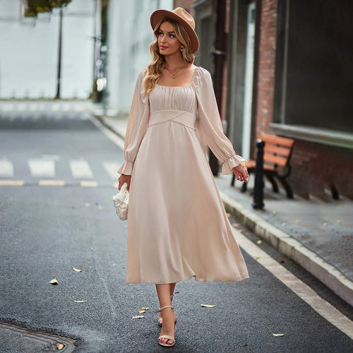 Robe midi pour femme avec drapés élégants et manches bouffantes longues Levoire