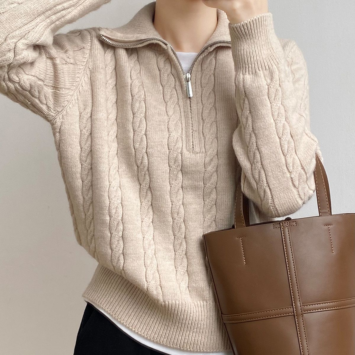 Levoire | Pull Tendance Avec Fermeture Éclair Khaki Une taille