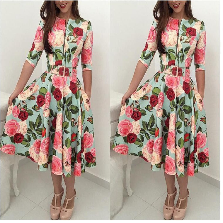 Robe midi femme avec imprimé floral et ceinture à la taille Levoire