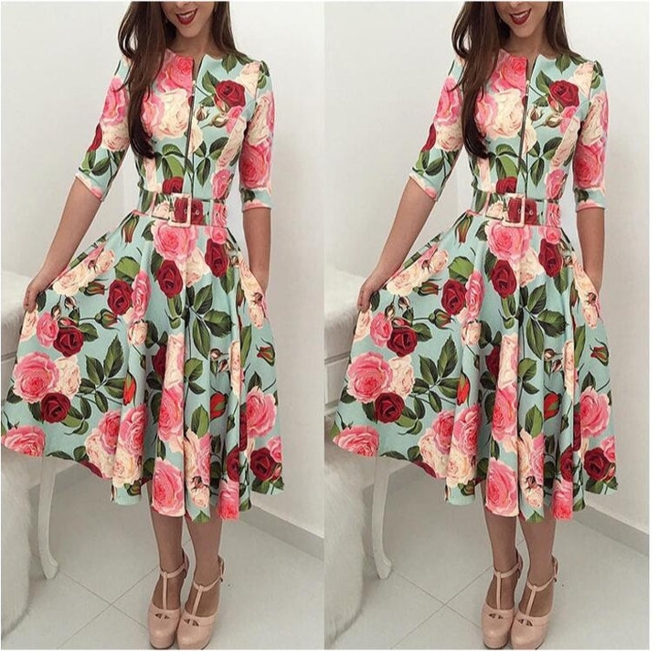 Robe midi femme avec imprimé floral et ceinture à la taille Levoire