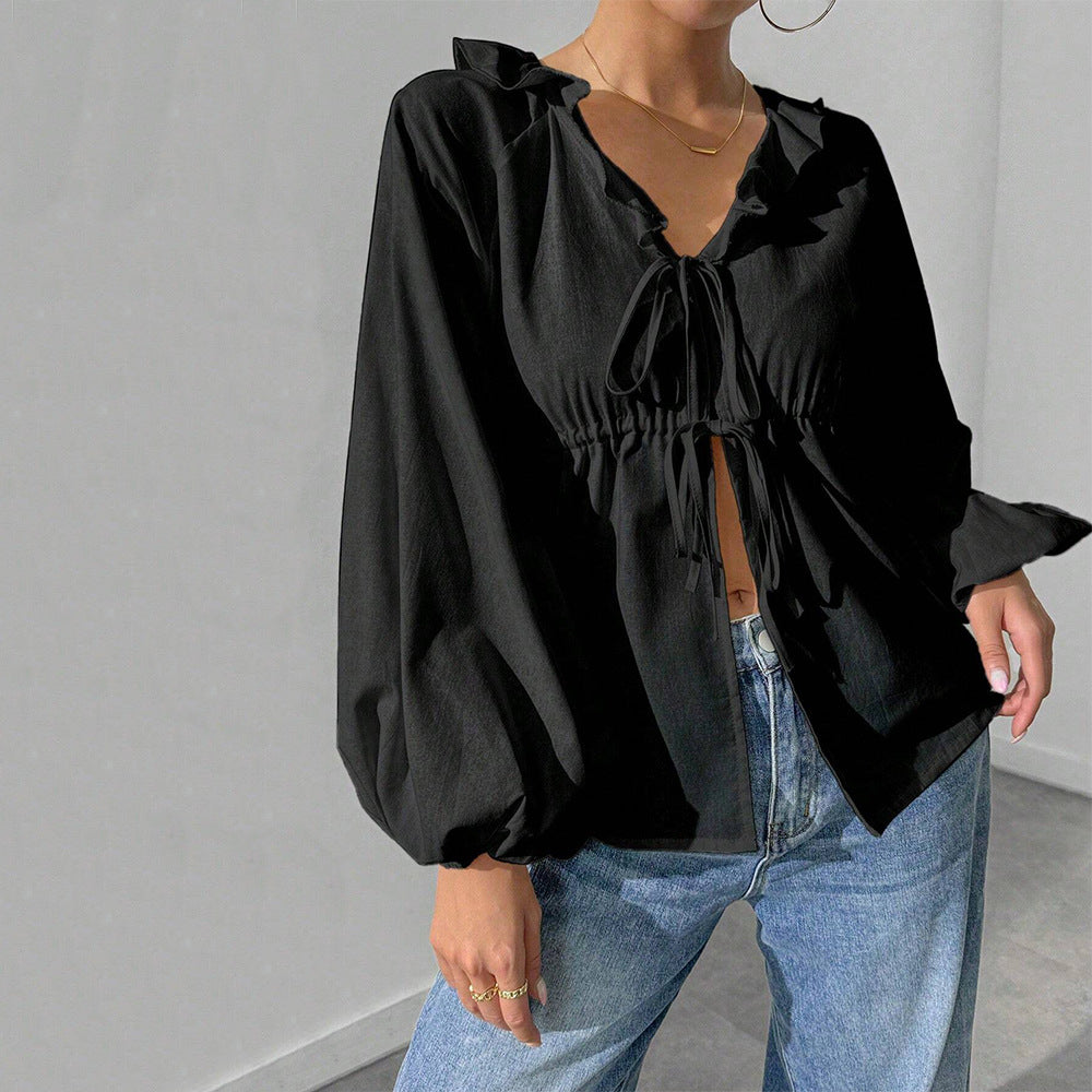 Chemise-blouson pour femme avec des manches volumineuses et des détails en volants Levoire
