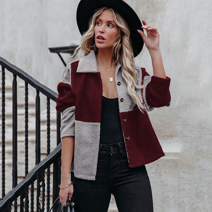 Levoire | Manteau En Laine À Une Rangée Pour Femmes Gris et Rouge