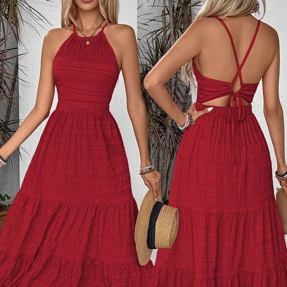 Robe maxi pour femmes avec dos ouvert et ourlet en volants volumineux Levoire