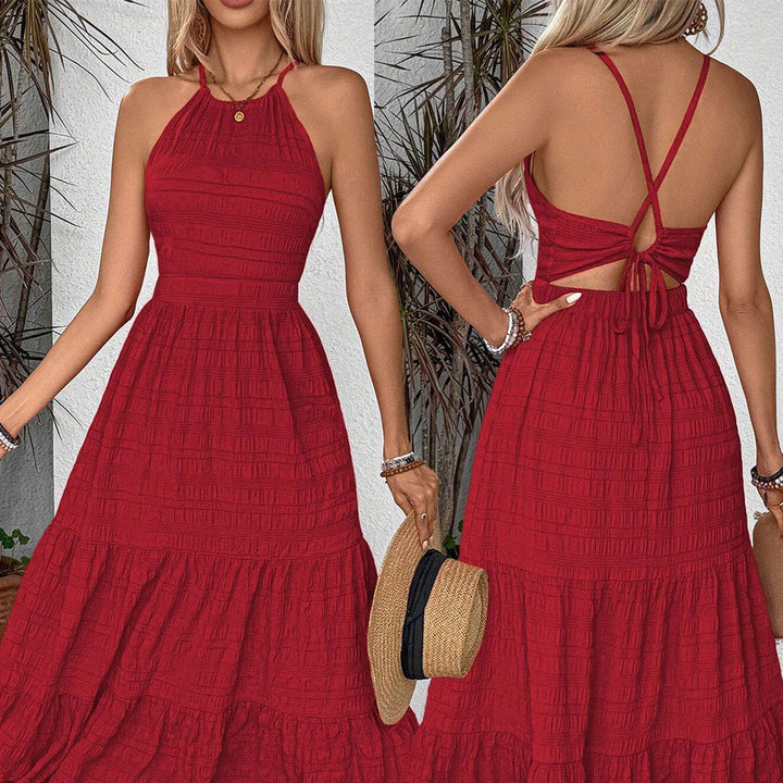Robe maxi pour femmes avec dos ouvert et ourlet en volants volumineux Levoire