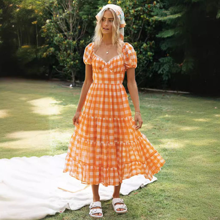 Robe maxi femme avec volant complet et motif à carreaux Levoire