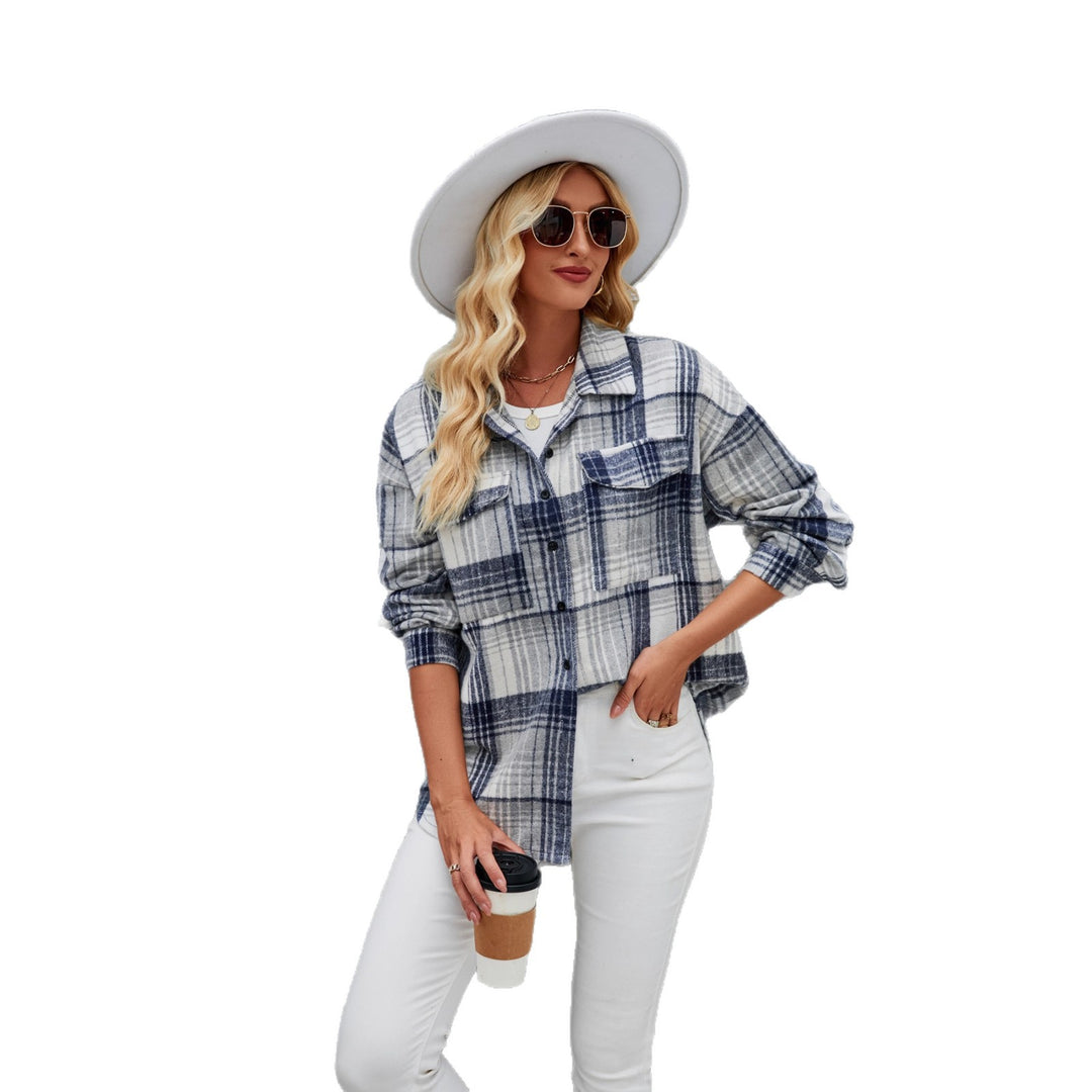 Blouse Carreauté Décontractée Femme en Flanelle Douce avec Patte de Boutonnage Levoire