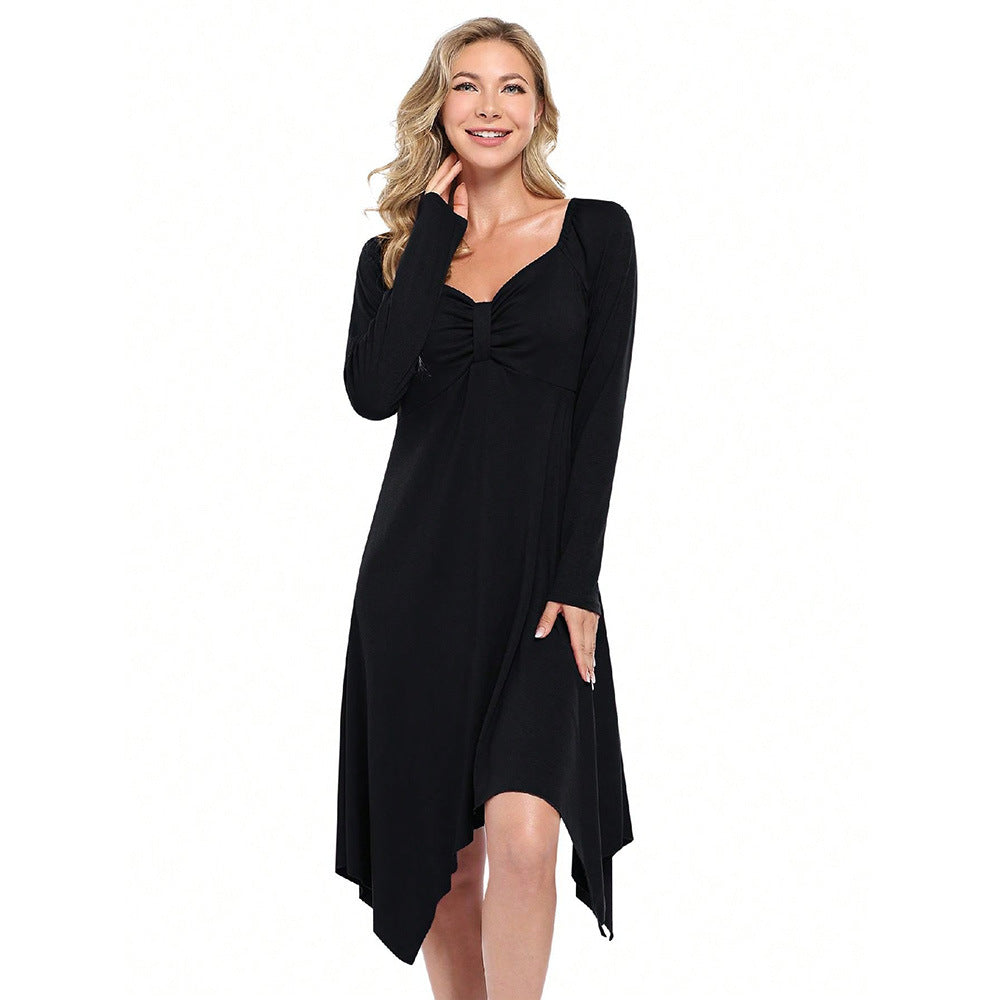 Robe longue asymétrique pour femme avec manches longues et corsage froncé Levoire
