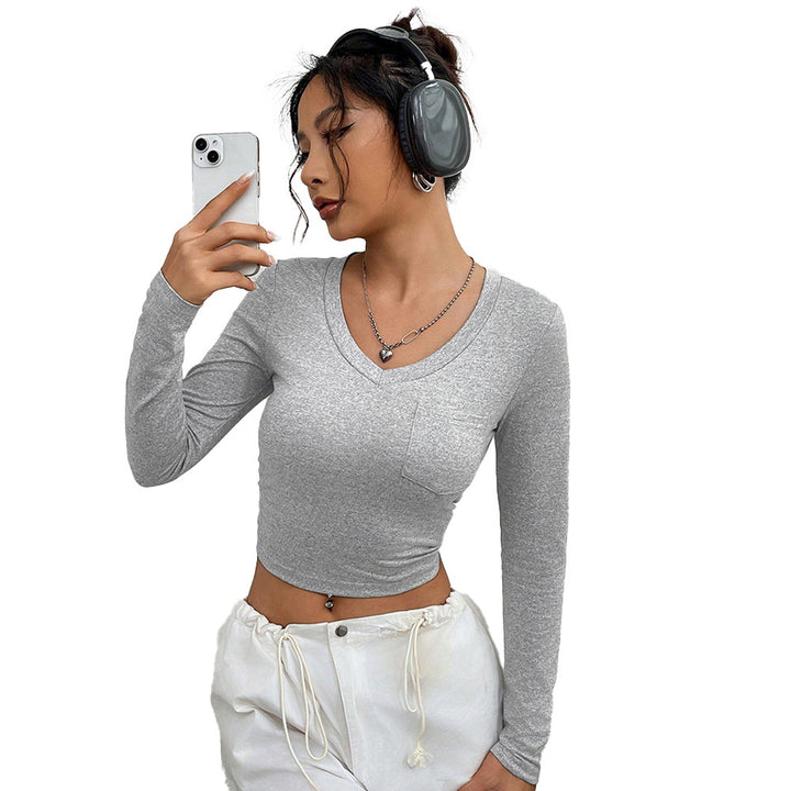 Chemise ajustée à manches longues pour femmes avec col en V et poche poitrine pratique Levoire