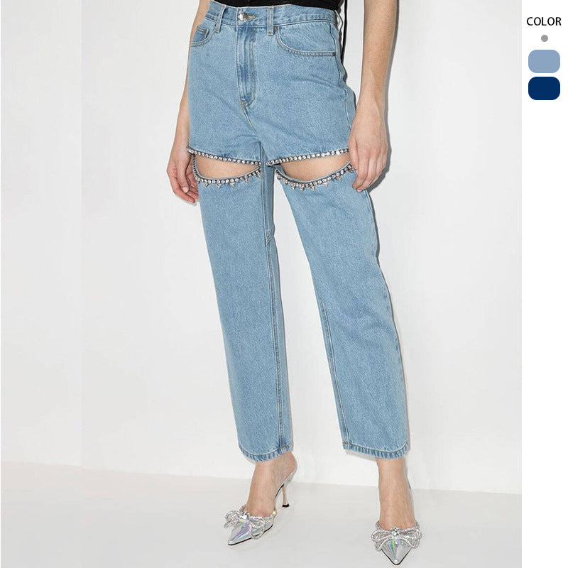 Jeans pour femmes designers détruits avec applications brillantes Levoire