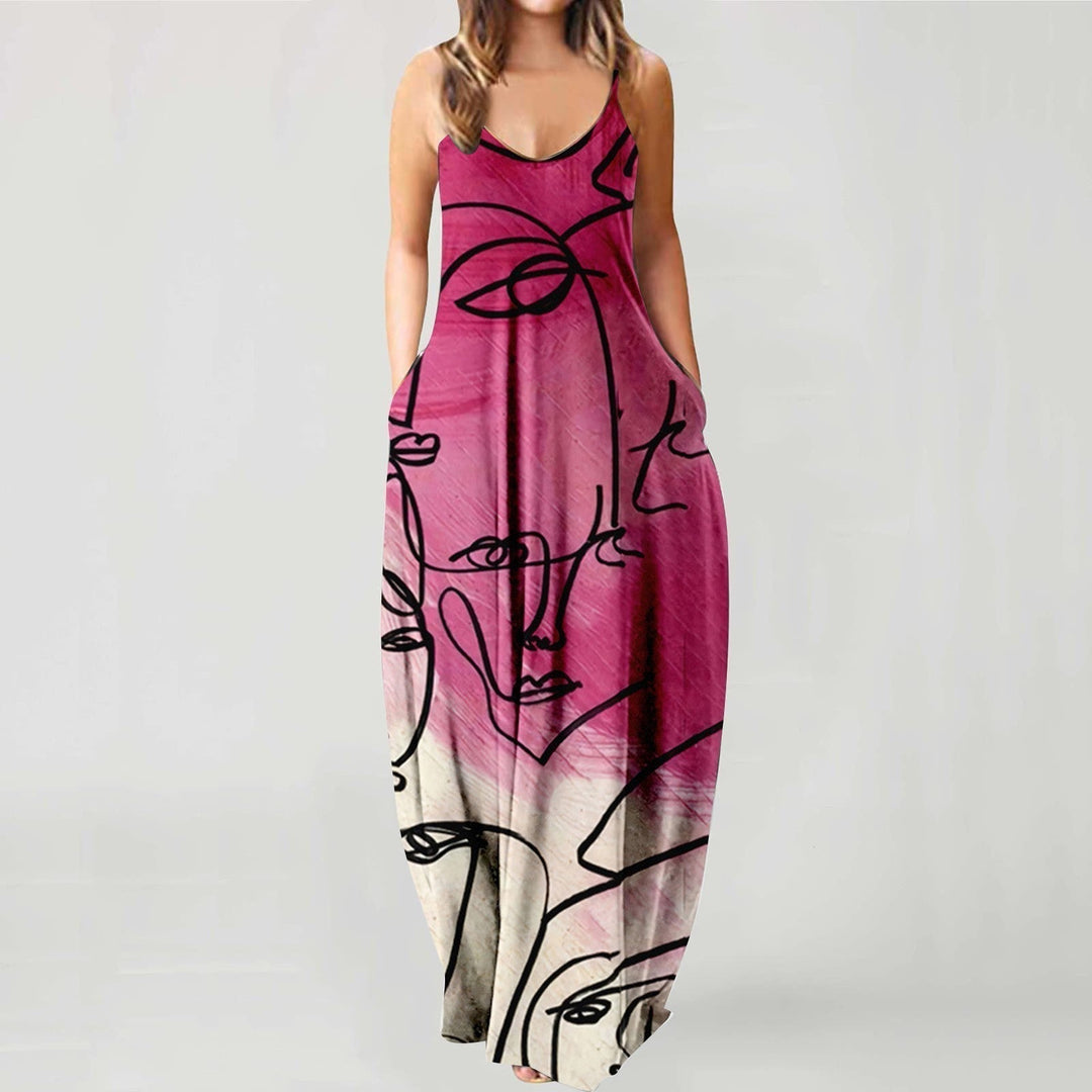 Levoire | Robe D'Été Avec Bretelles Chaude, Longue Version Rose Rouge