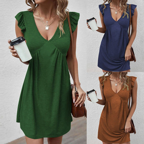 Robe décontractée pour femmes avec décolleté en V et découpes en volants Levoire