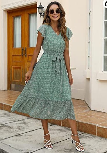 Robe midi femme avec design floral et ceinture Levoire