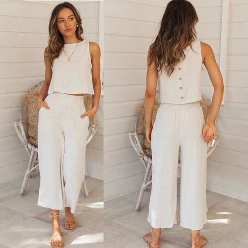 Ensemble décontracté féminin à deux pièces avec haut court et pantalon large Style Levoire
