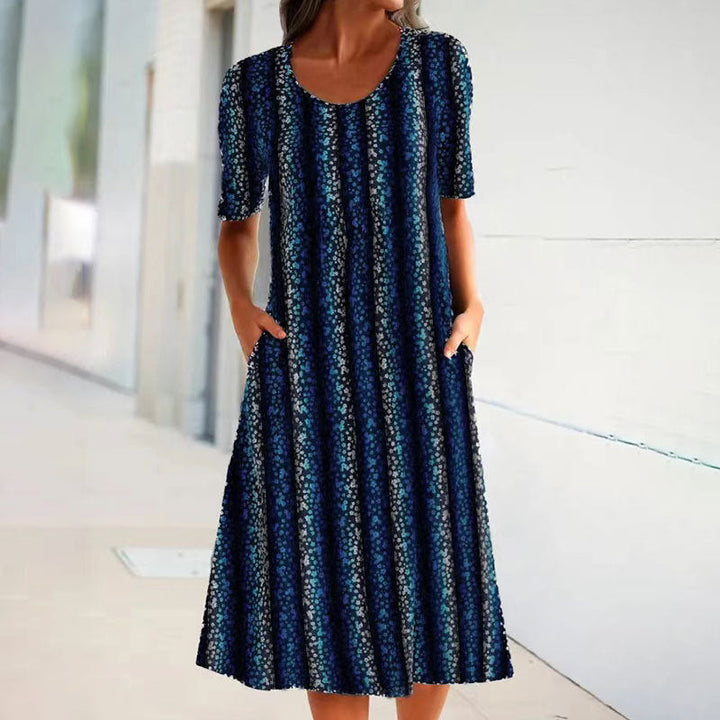 Levoire | Rennon leopard rayé pusero col rond à manches courtes robe Bleu foncé