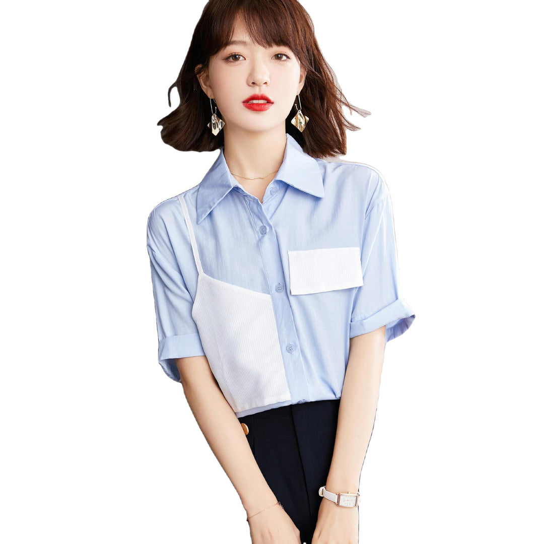 Chemisier à manches courtes femme tendance avec des inserts contrastants Levoire