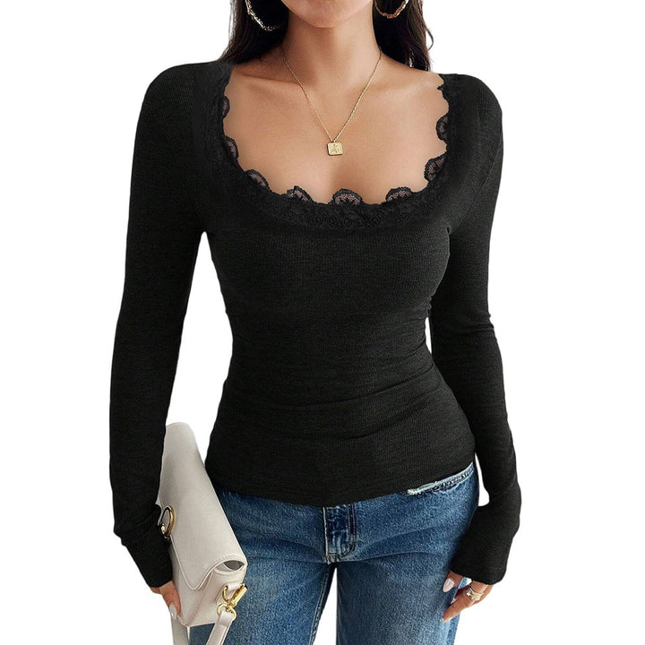 Chemise à manches longues pour femmes avec garniture en dentelle et silhouette ajustée Levoire