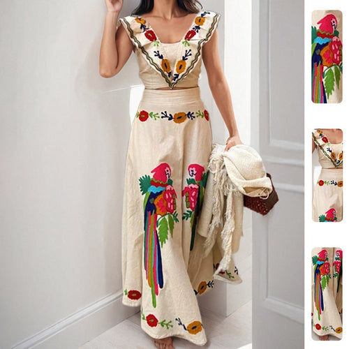 Robe Maxi Élégante pour Femmes avec Broderie Artistique et Manches Volantes Levoire