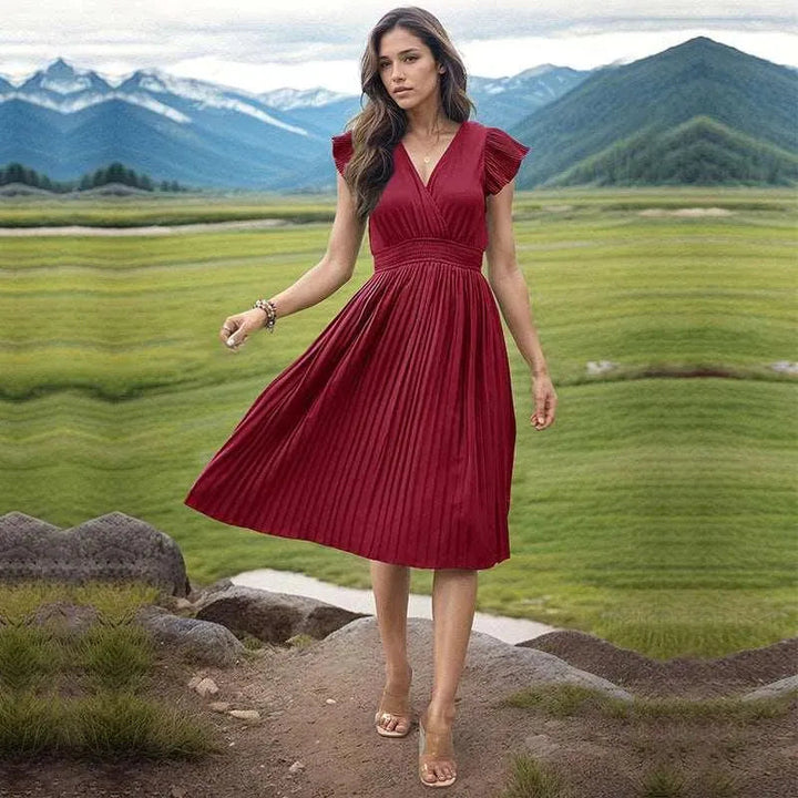 Levoire | Robe décontractée femme avec décolleté en V Rouge vin