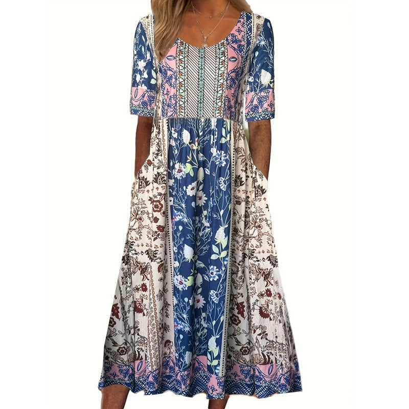 Levoire | Robe imprimée Col rond Robe à manches courtes