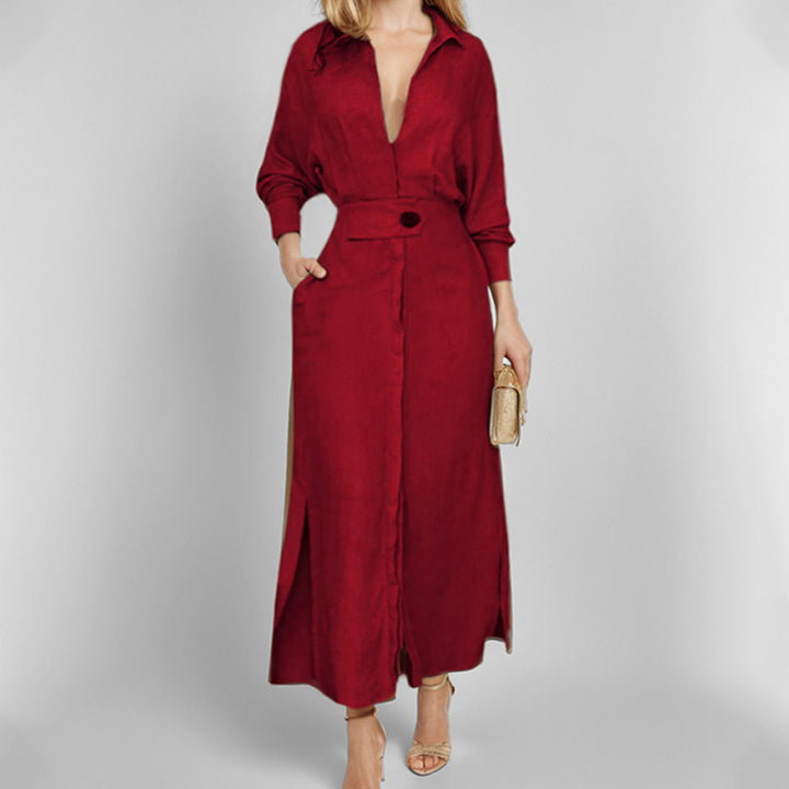 Robe maxi femme avec un élégant décolleté en V et ceinture Levoire