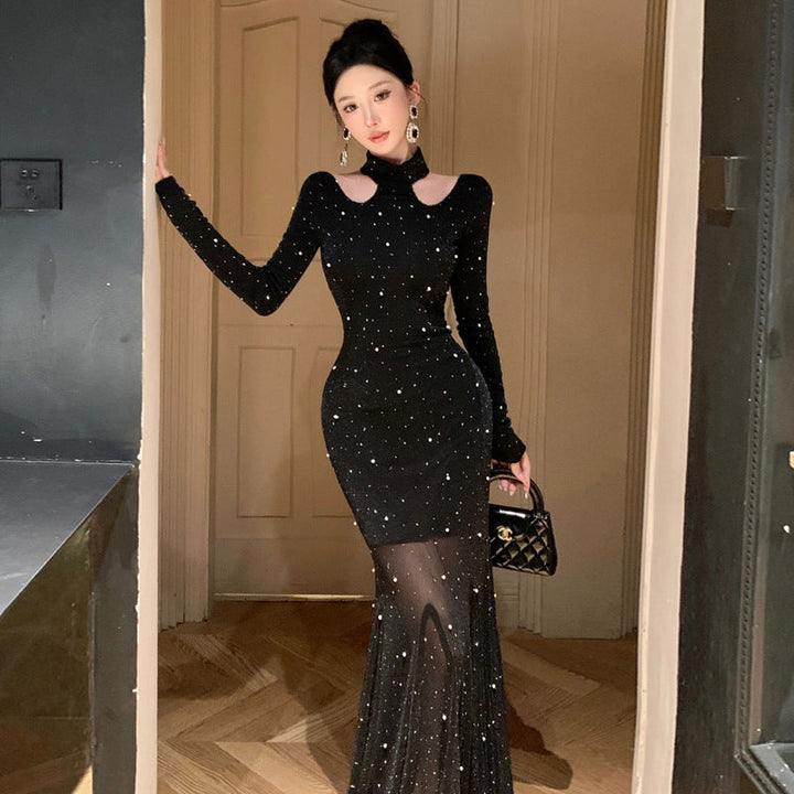 Levoire | Glamourösi Halterneck Taille Long Robe de Soirée noir