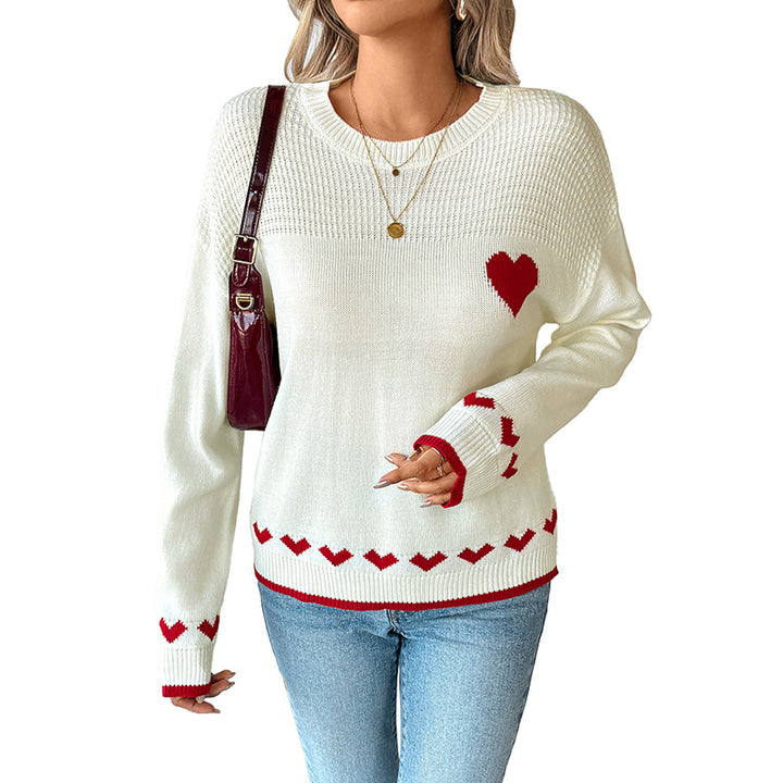 Sweater pour femmes avec motif cœur et détails contrastants Levoire