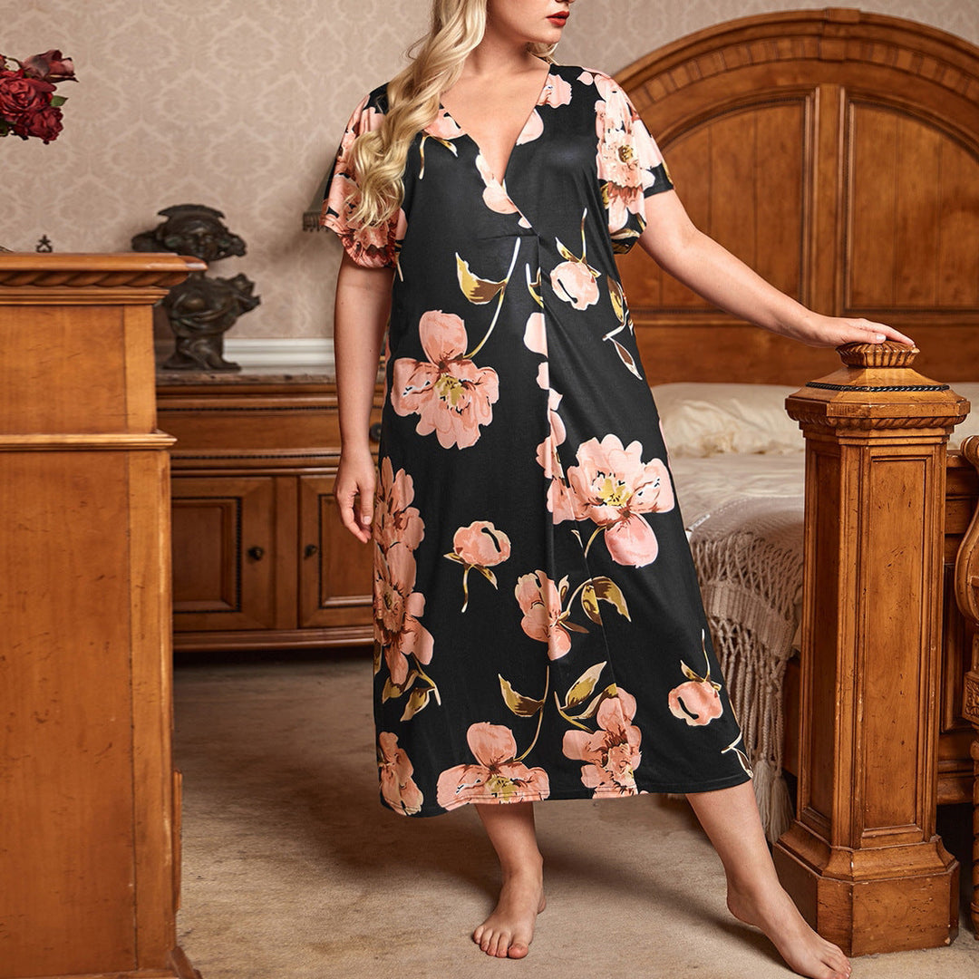 Levoire | Chemise de nuit imprimée Robe en coton décontractée à col en V