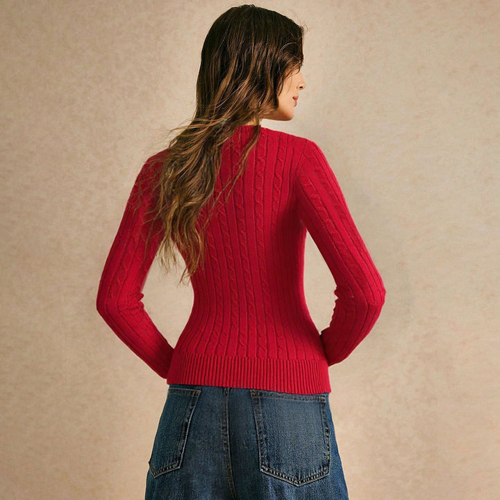 Pull femme avec col en V et motif en câble texturé Levoire