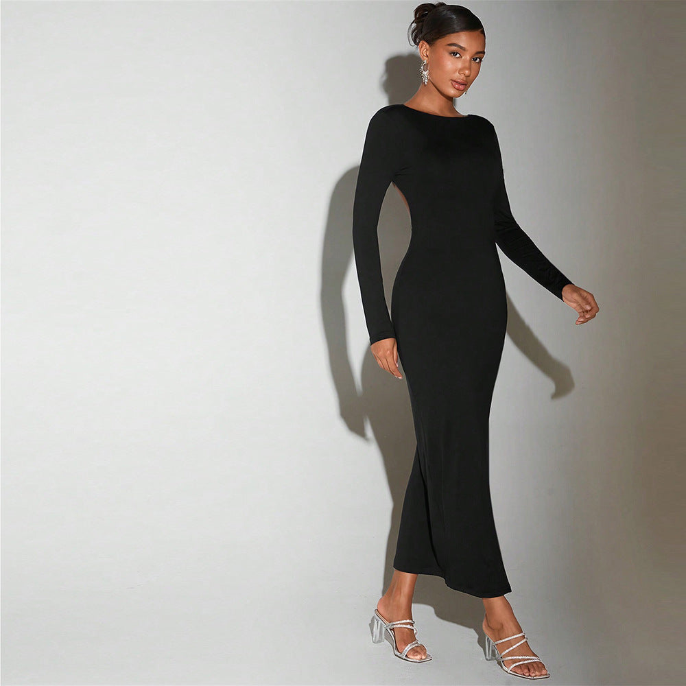 Robe maxi femme à manches longues et fente élégante Levoire
