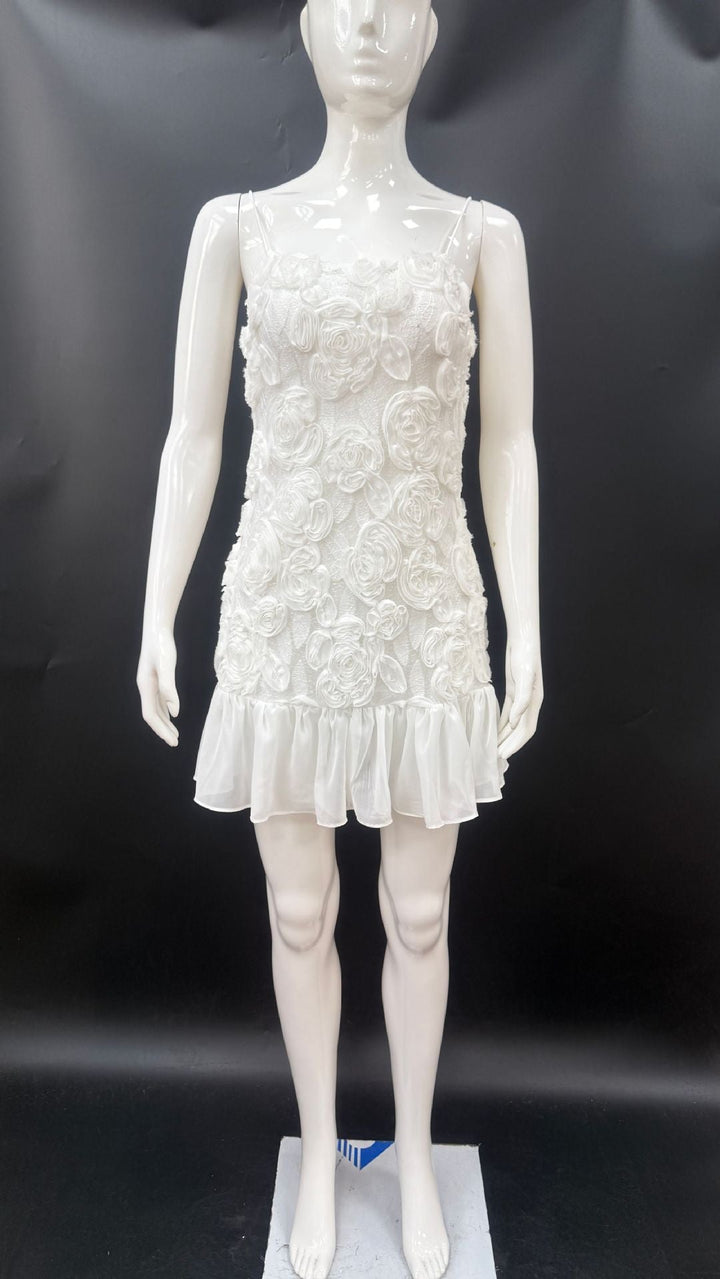 Levoire | Chic Floral Patchwork à Main Robe Blanc