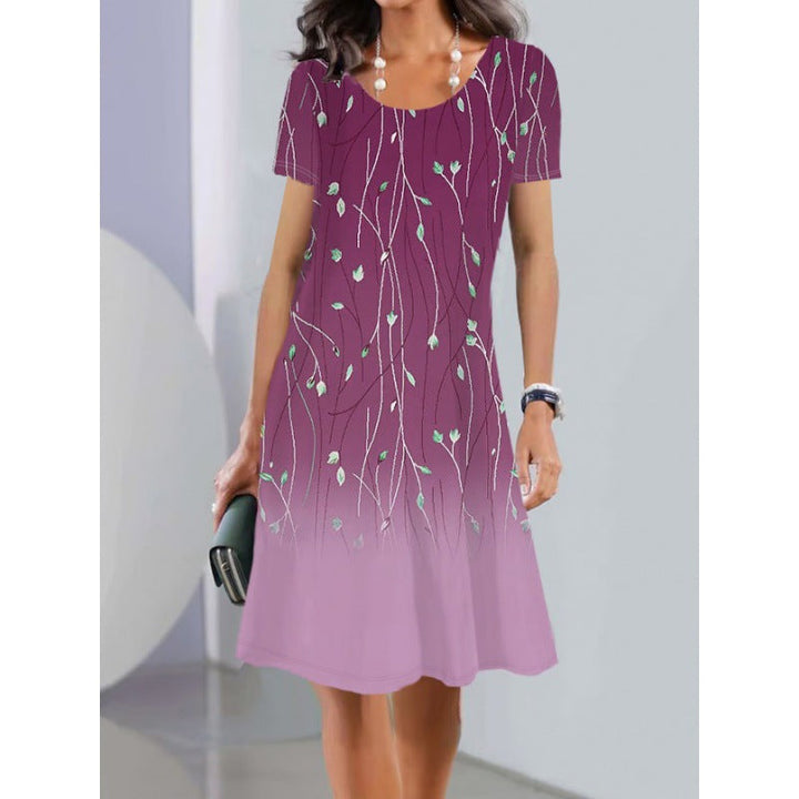 Levoire | Légères Impression Printemps-été Robe Midi à Manches Courtes Élément 5