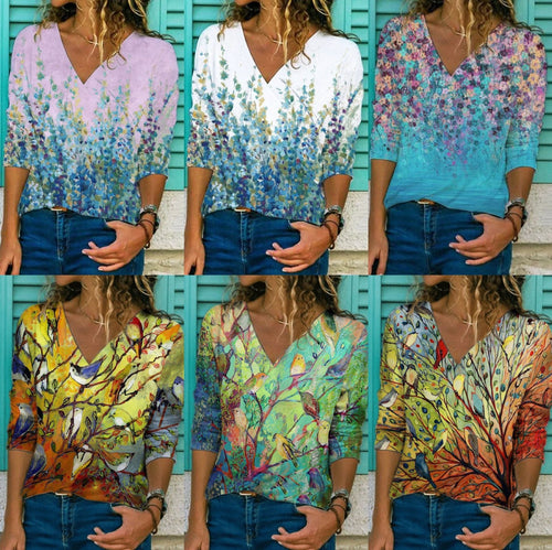 Levoire | Plantes tendance à motif animal V-neck à manches longues