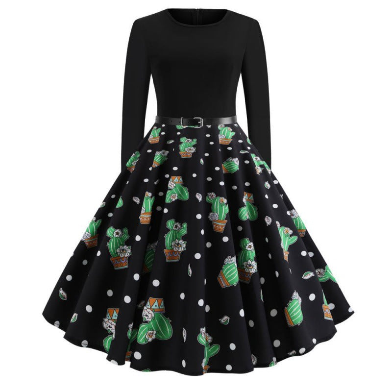 Robe swing pour femmes avec design floral de cactus et jupe évasée Levoire