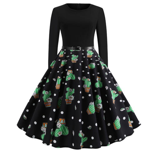 Robe swing pour femmes avec design floral de cactus et jupe évasée Levoire