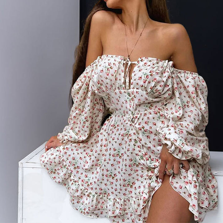 Robe femme décolletée avec motifs floraux et détails froncés Levoire