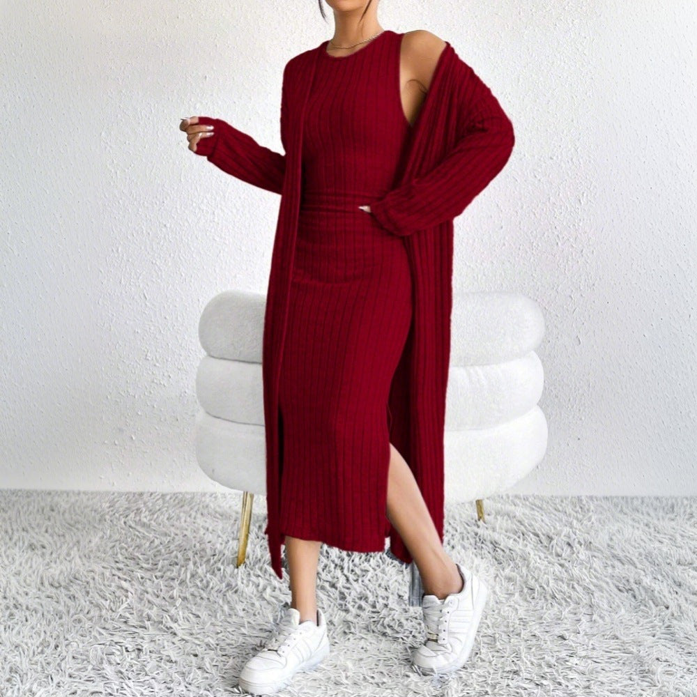 Robe en tricot pour femme avec cardigan long et fente sur le côté Levoire