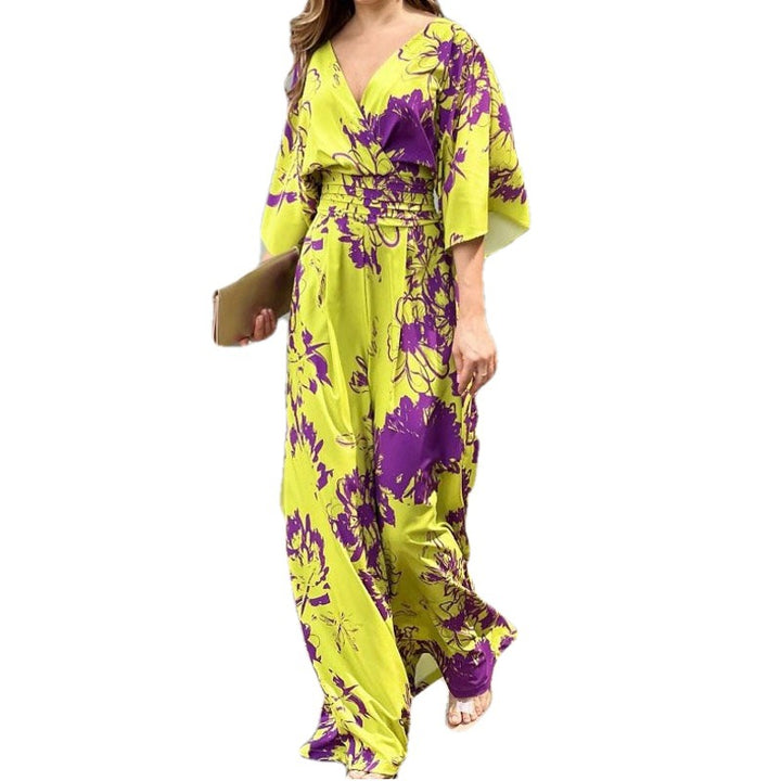 Femmes Combinaison Élégante en Design Floral avec Jambe Large Levoire