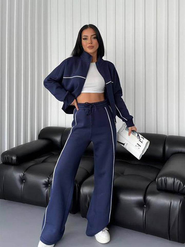 Levoire | Trendy Camp Cardigan Sweatshirt Deux-en-un Pantalons Rayés Set Bleu
