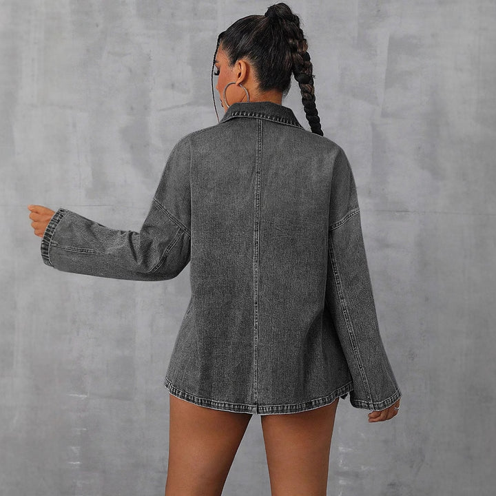 Blouse en denim surdimensionnée pour femmes avec fermeture éclair pratique et col décontracté Levoire