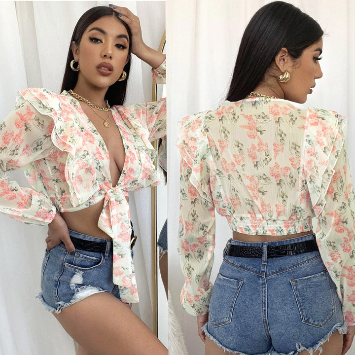 Blouse femme avec volants et motif floral Levoire