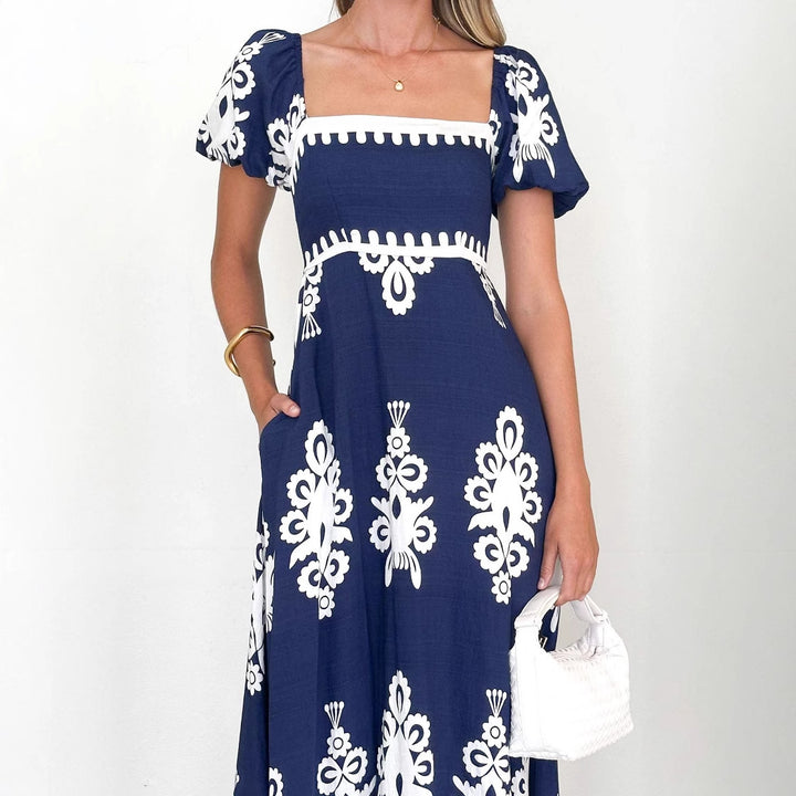 Robe maxi femme avec motif graphique décoratif et manches bouffantes Levoire